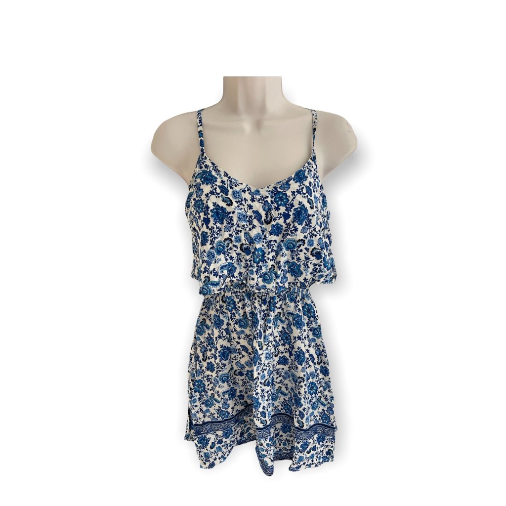 H&M Blue Floral White Spaghetti Strap Dress